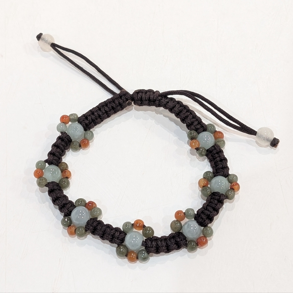 Jade Beaded Bracelet with Adjustable Cord Handmade
